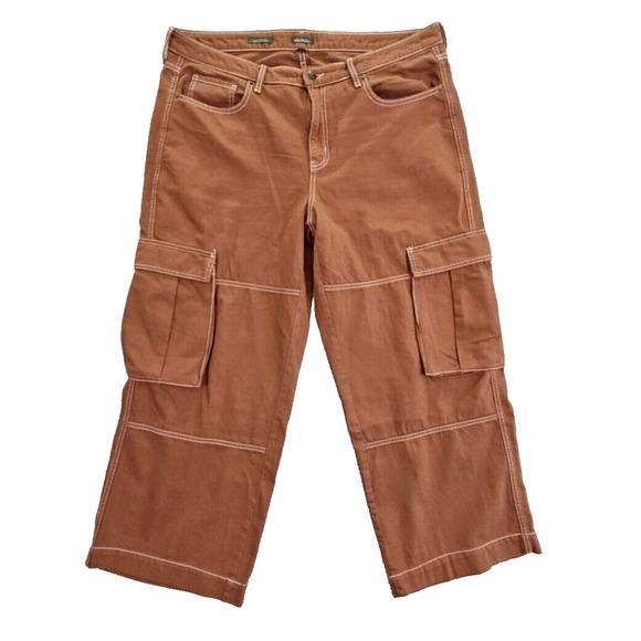 Extra Wide Cargo Pants Size 17R Brown Mid-Rise Baggy Wide Leg Jeans Boho Y2K - Picture 1 of 16